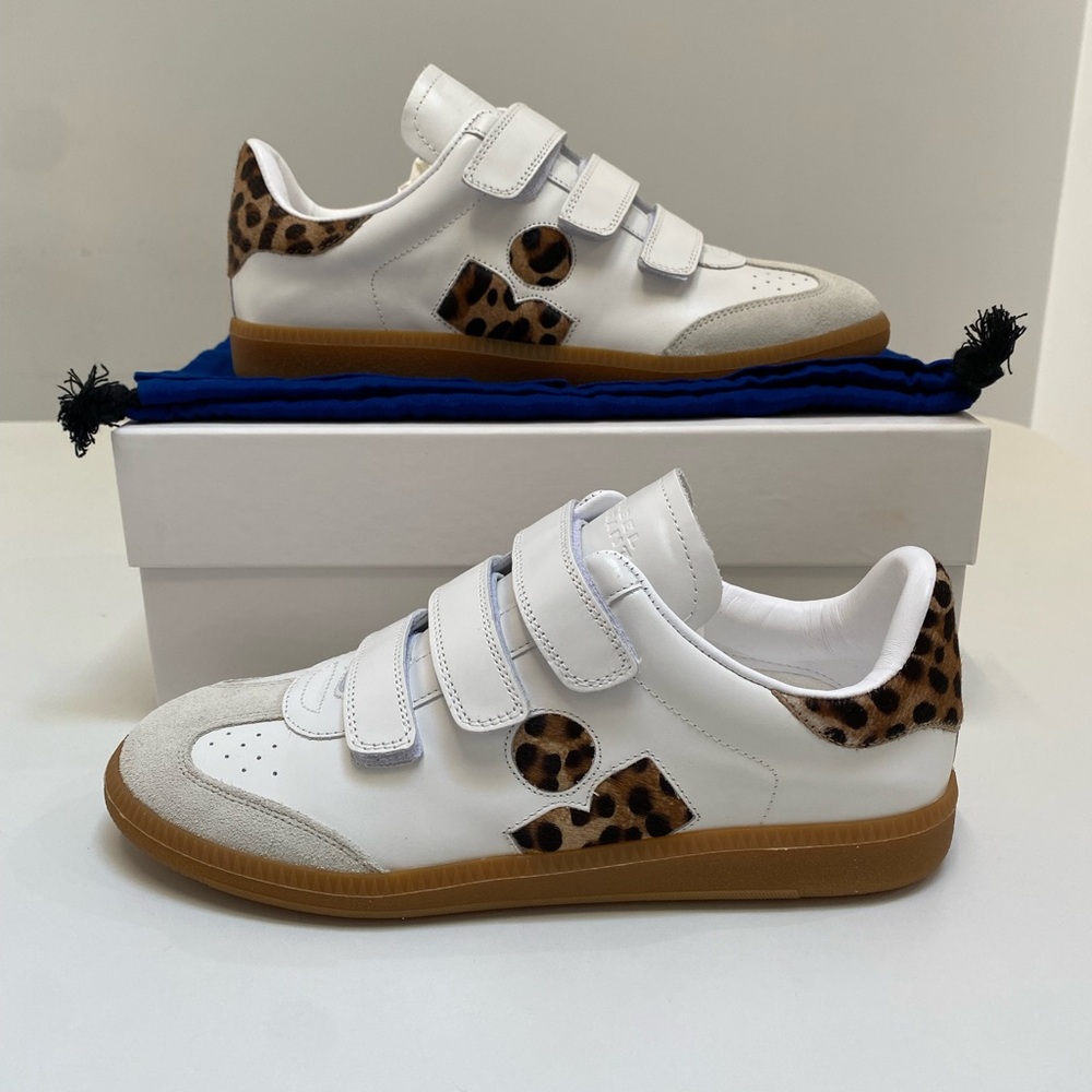 Isabel Marant Classic Beth Logo Sneaker White Leather/Leopard sz 36 New in Box - Picture 4 of 9
